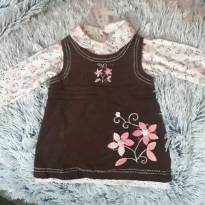 NWT two pc girl's dress with flower embroidery
